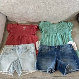 Wonder Nation Coral and Teal Tops with Denim Shorts Set